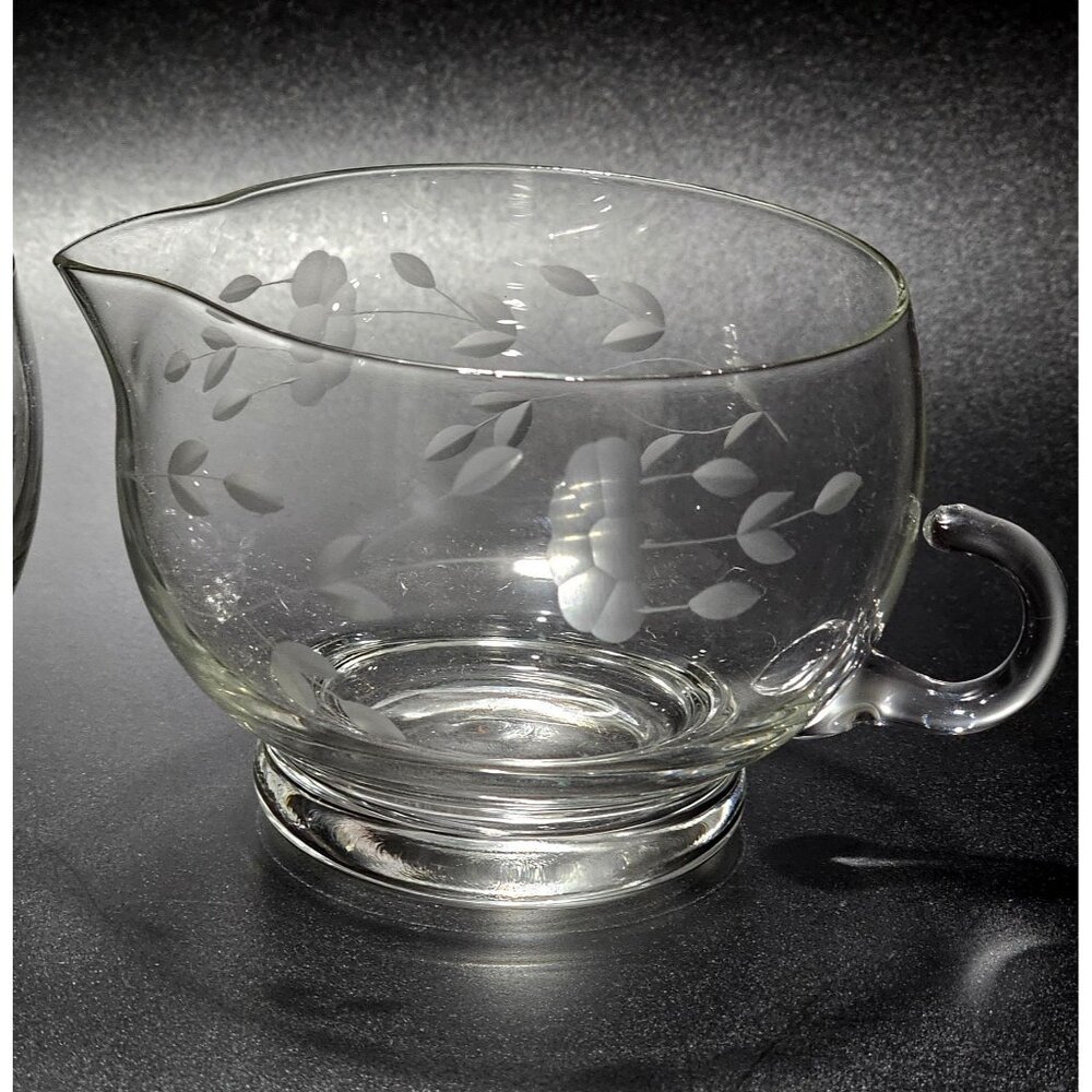 Princess House Heritage Creamer 1c floral etched crystal serving pitcher vintage